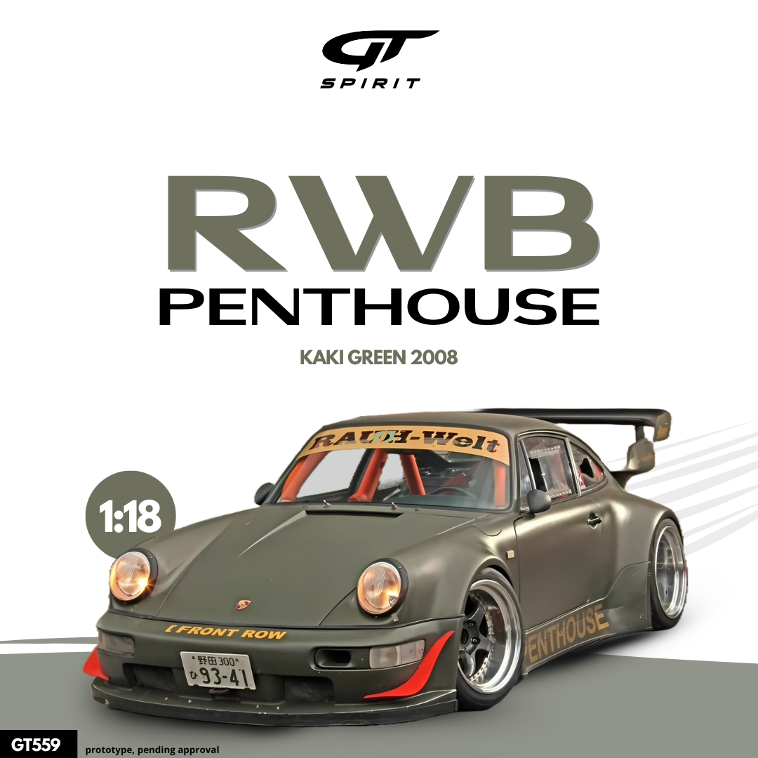 RWB PENTHOUSE ミニカー オリーブグリーン1/18 Porsche RWB Penthouse Green 2008 1/18 GT SPIRIT GT559 – MaMiniature.fr