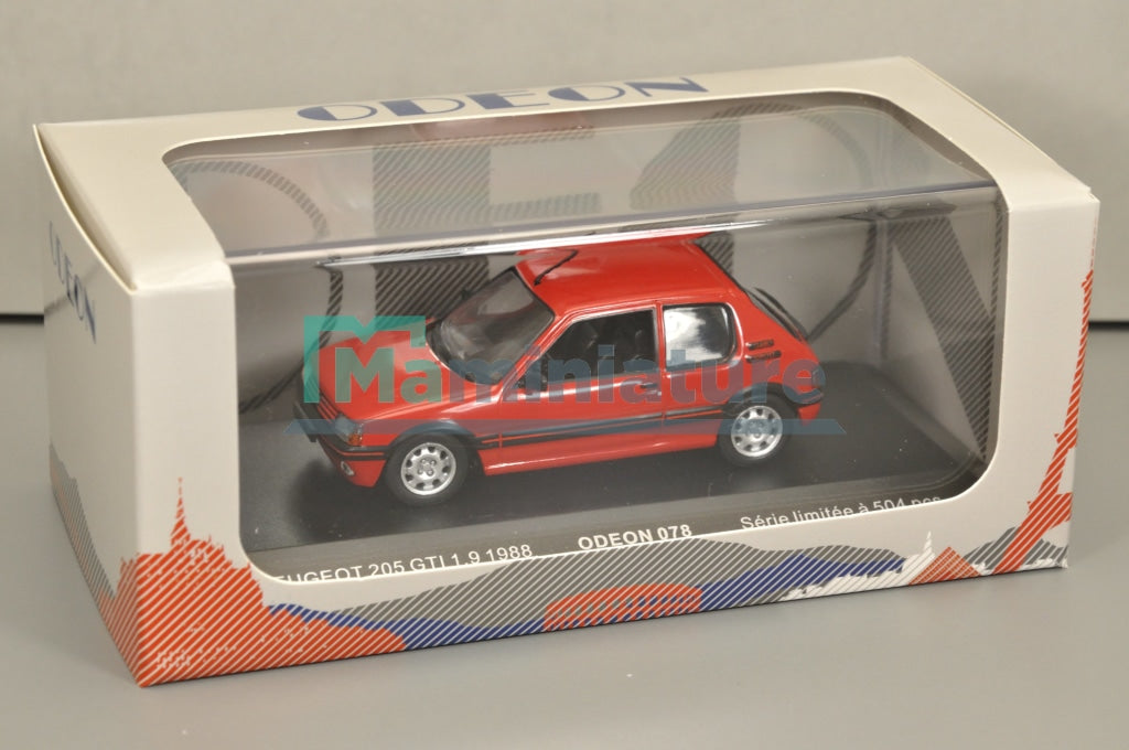 Miniature Odeon 078 Peugeot 205 Gti 1.9 1988 Youngtimer 1/43 IN Box Red