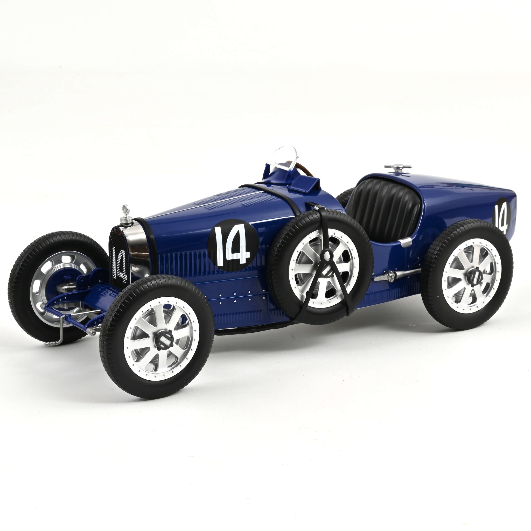 Voiture Bugatti De Course à Traîner - Tôle Peinte Bleue Avec Pilote, 36 Cm