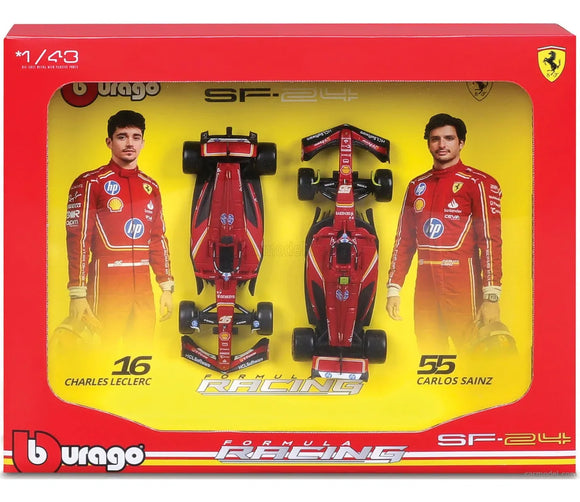 Coffret Duo Ferrari SF-24 F1 Saison 2024 1/43 BBURAGO 18-36856-PACK2