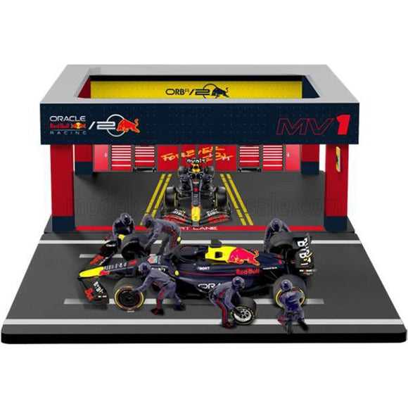 Diorama Red Bull F1 RB19 Garage Pit Stop Max Verstappen 2023 1/43 BBURAGO 18-38453-V