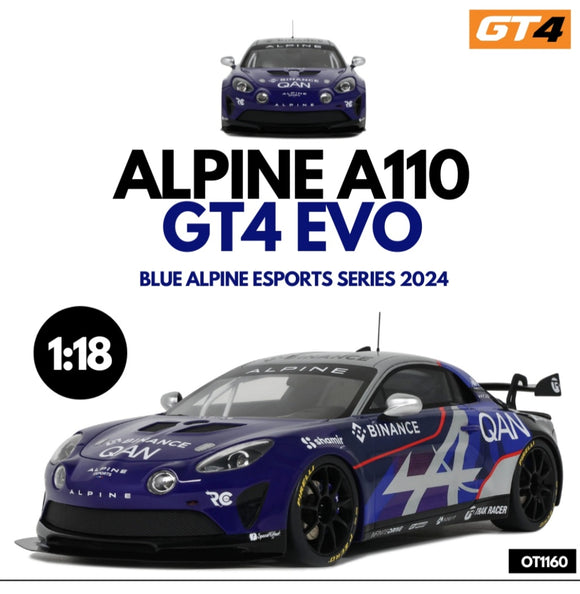 [ Pré-commande ] Alpine A110 GT4 Evo  Blue Alpine Esports Series 2024 1/18 OTTOMOBILE OT1160