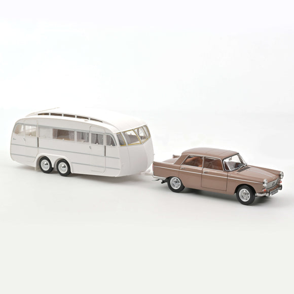 Peugeot 404 1965 Brown Metallic + Caravane Hénon 1/18 NOREV 184837